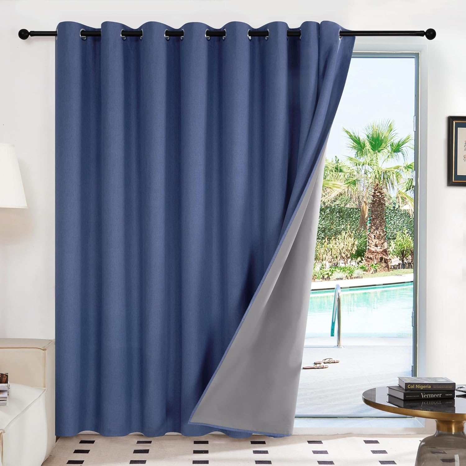 Deconovo Blue Drapes for Sliding Glass Door, 100% Blackout Curtain Panels for Door Window, Extra Wide Grommet Curtains, Soundproof Thermal Insulated Patio Curtain (Blue, 100W x 108L Inch) Blue 100x108 inches