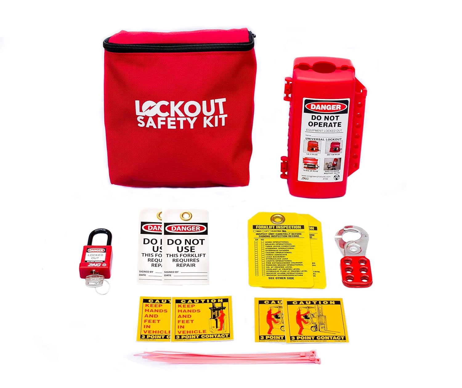 Zing Green Products Forklift Safety/Lockout Pouch Kit, Red