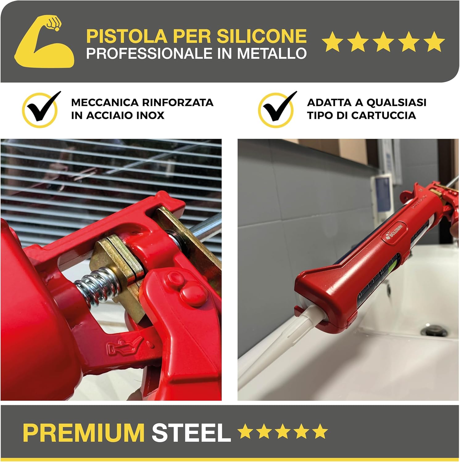Professional Silicone Sealant Gun Metal Construction Steel Mechanics Supports Pressures up to 325kg