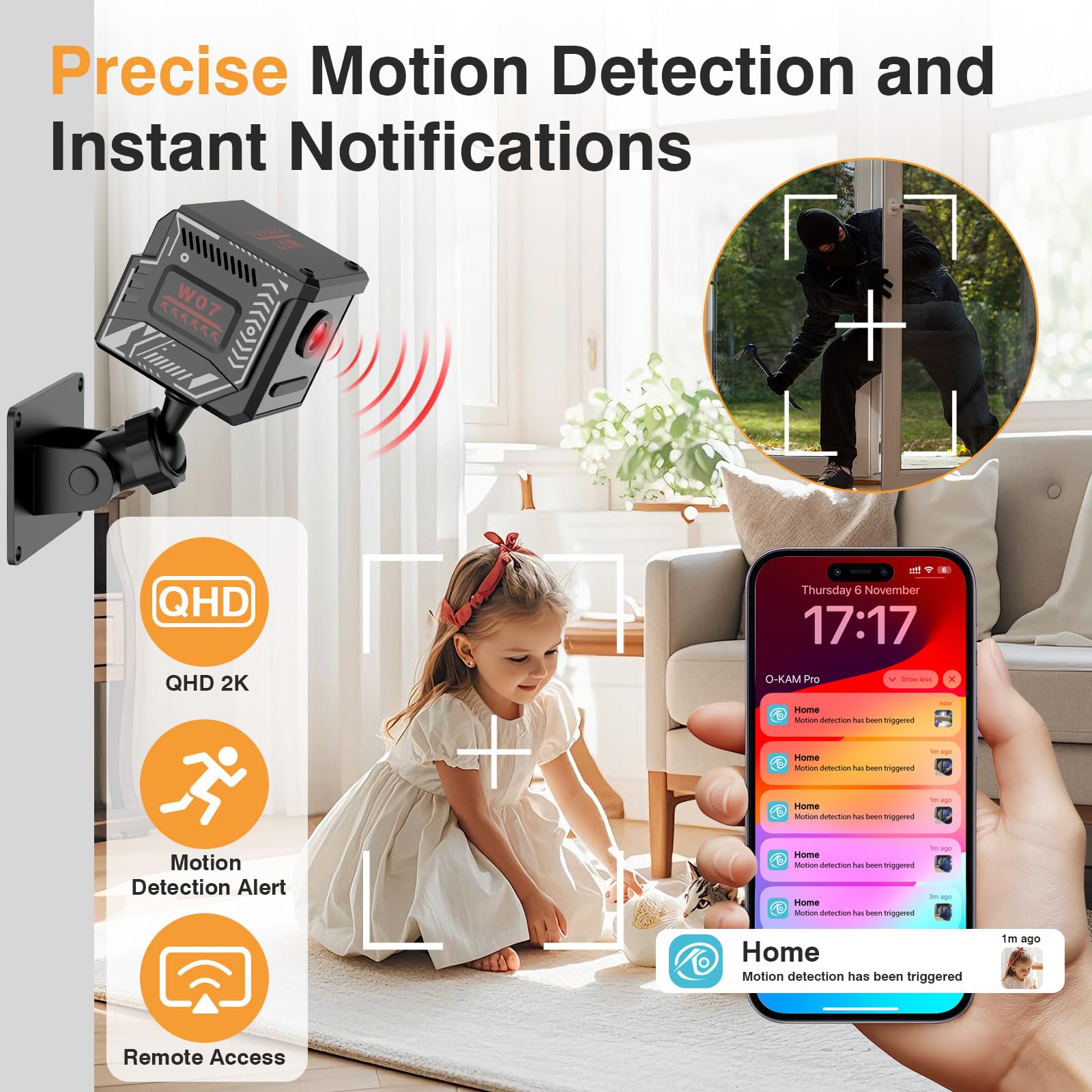 Mini Caméra Espion sans Fil WiFi Bluetooth 2K Surveillance Intérieure Extérieure Vision Nocturne Détection Mouvement Enregistrement Distance