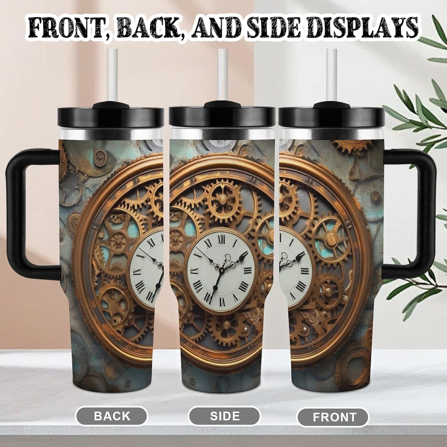Stainless Steel 40oz Tumbler Travel Mugs, Rusty Steampunk Clock image 5
