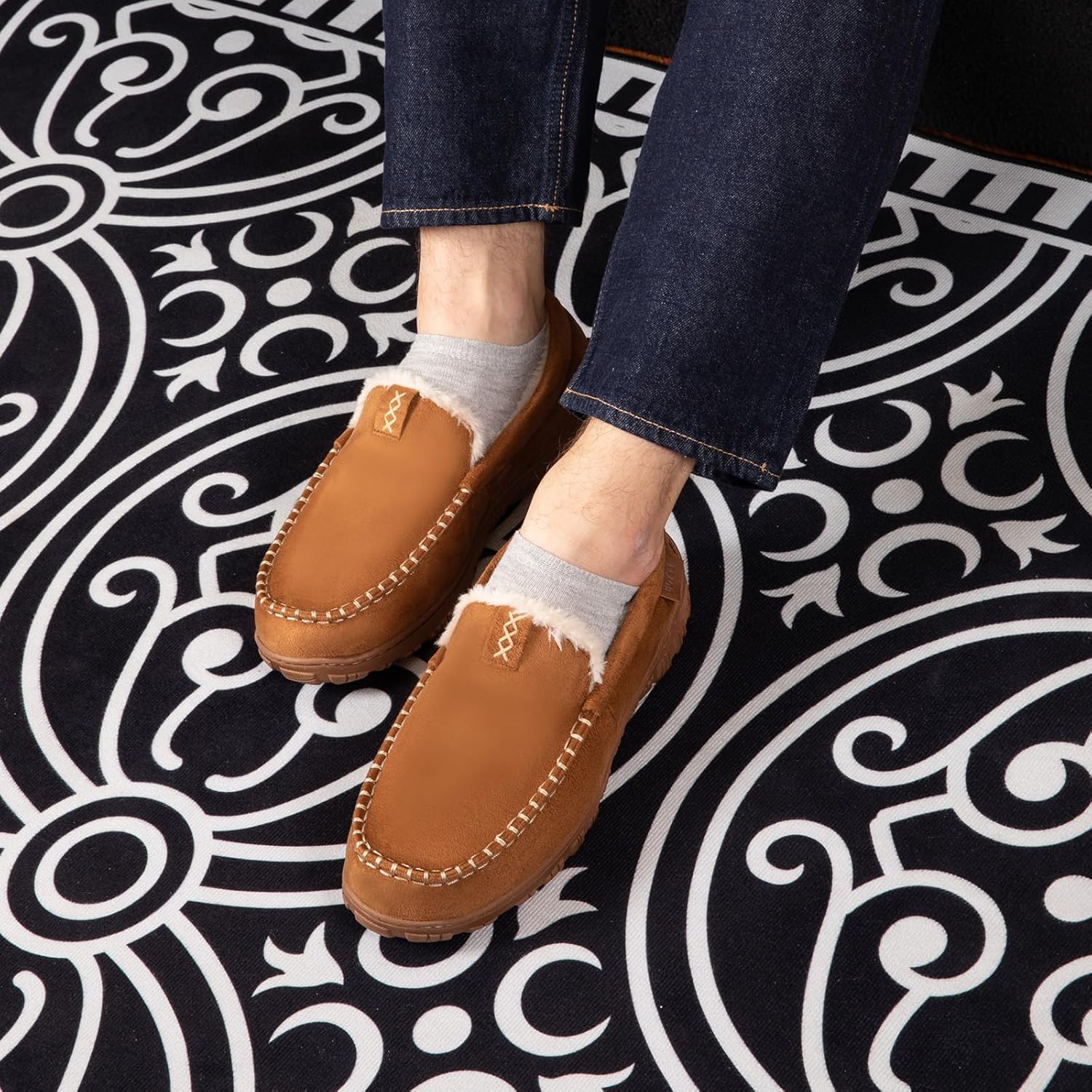 House Slippers for Men Moccasins - Memory Foam&Warm Plush Indoor Outdoor Slip-on Loafers - Image 2