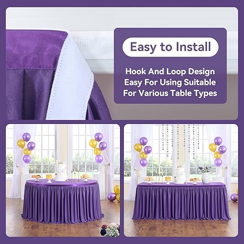 Miniatura 4 de Leegleri Falda de mesa plisada de poliéster morado de 9 pies para mesa rectangular, mantel tutú con volantes para baby shower, boda, fiesta de