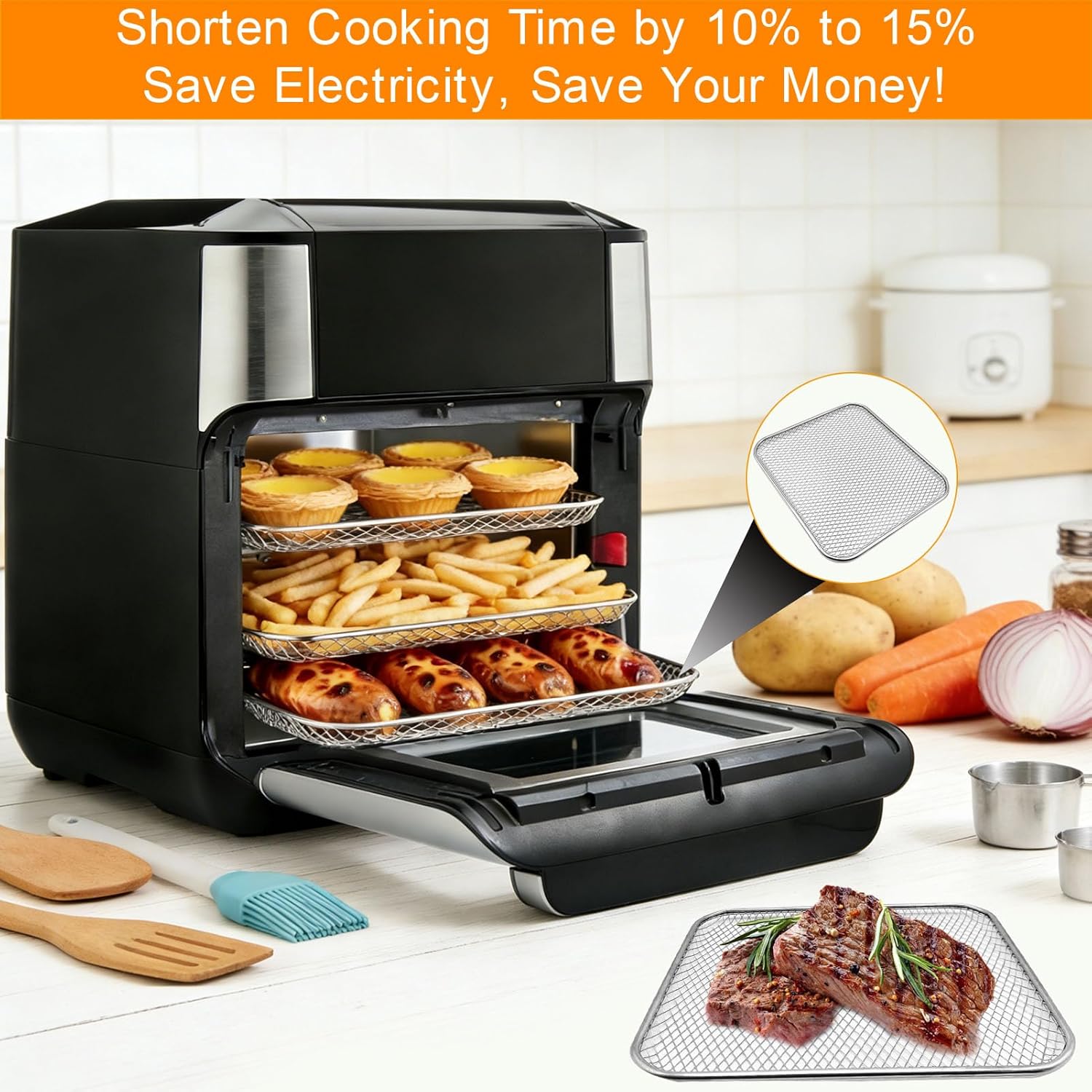 Air Fryer Cooking Tray for Instant Vortex Plus10 Quart, 10.2×9'' Food Grade Nonstick Replacement Parts Rack Grill PanTray Crisper Plate for Innsky CROWNFUL 10.6Qt Air Fryer Oven, Dishwasher Safe