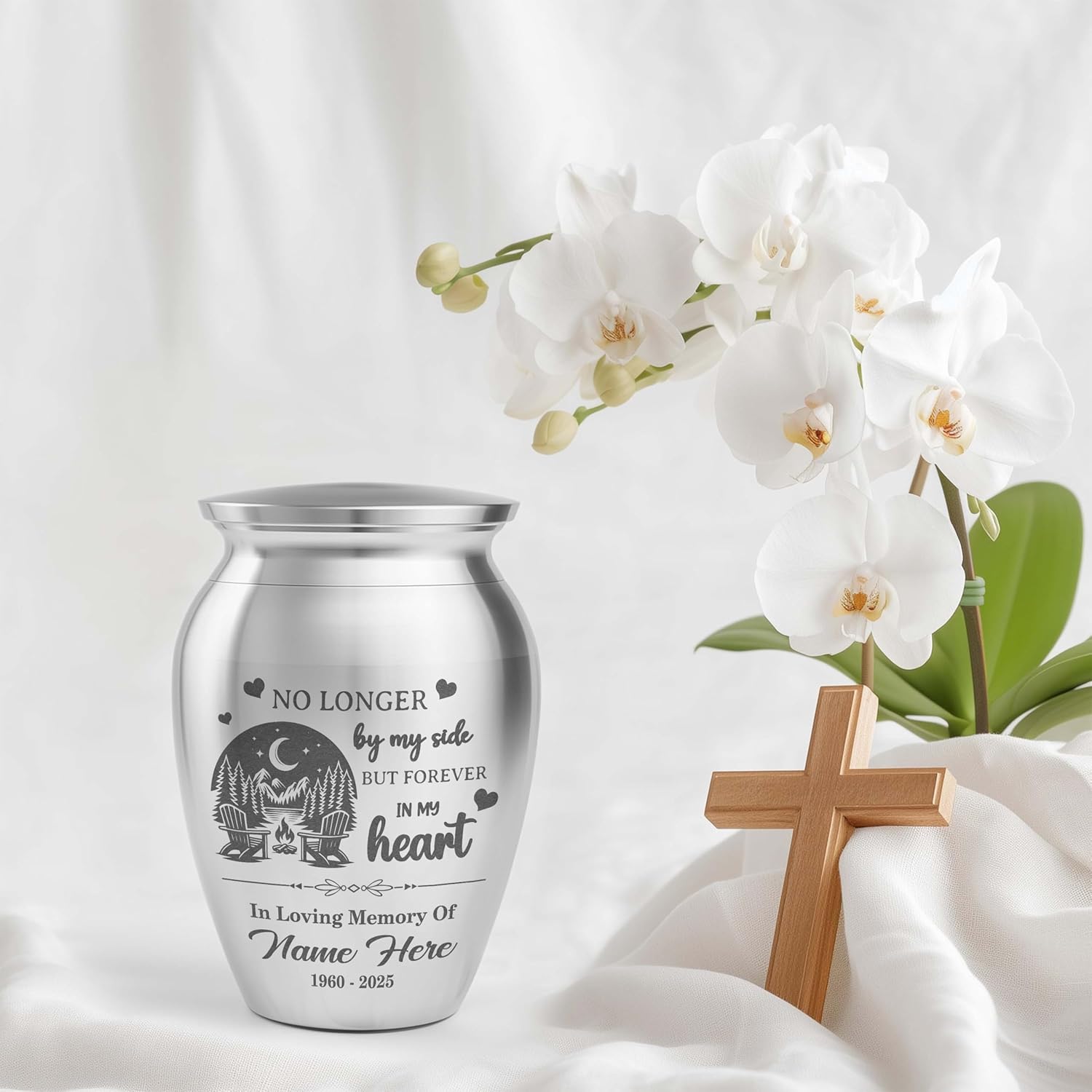 ARTSY WOODSY Personalized Forest CAMPING Outdoor Memorial Mini Urns for Human Ashes, Cremation Stainless Steel Keepsake Urns 2.56 inch Engraved, Funeral Memorial Urns for Camper Lovers (11, 2.56x1.77)
