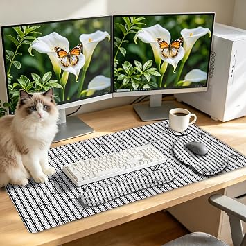 LIMKRIAN Black Striped Ergonomic Large Desk Mat Set with Wrist Rest