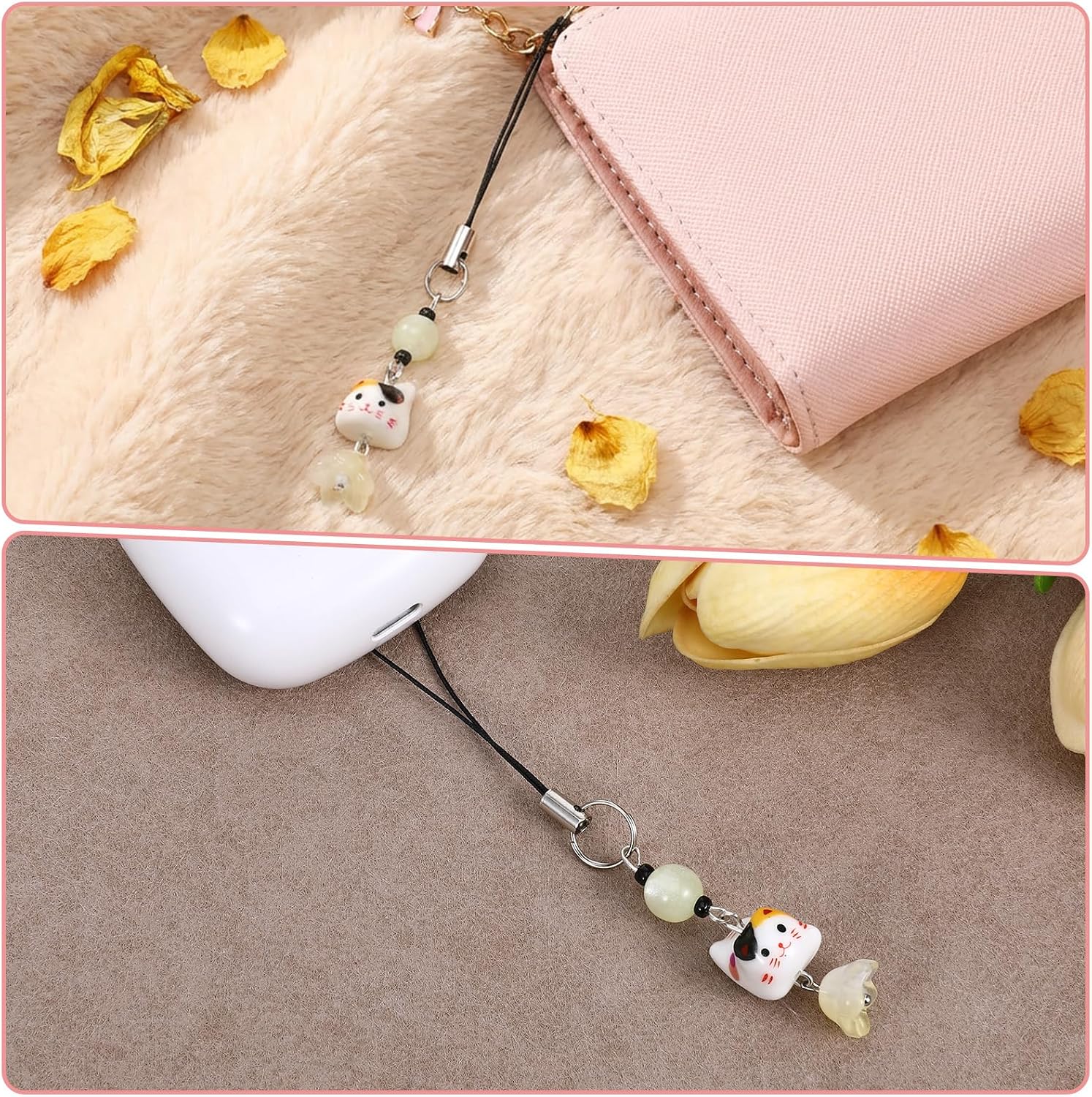 Mabor Cat Phone Charm Cute Cell Phone Strap Charms | Kawaii Cellphone Strap Aesthetic Accessories Chain Flower Charms Y2K String for Bag Camera Decoration