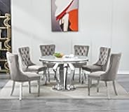 7 Pcs Faux Marble Dining Table Set, Kitchen and Dining Room Table Set for 6, 44.88