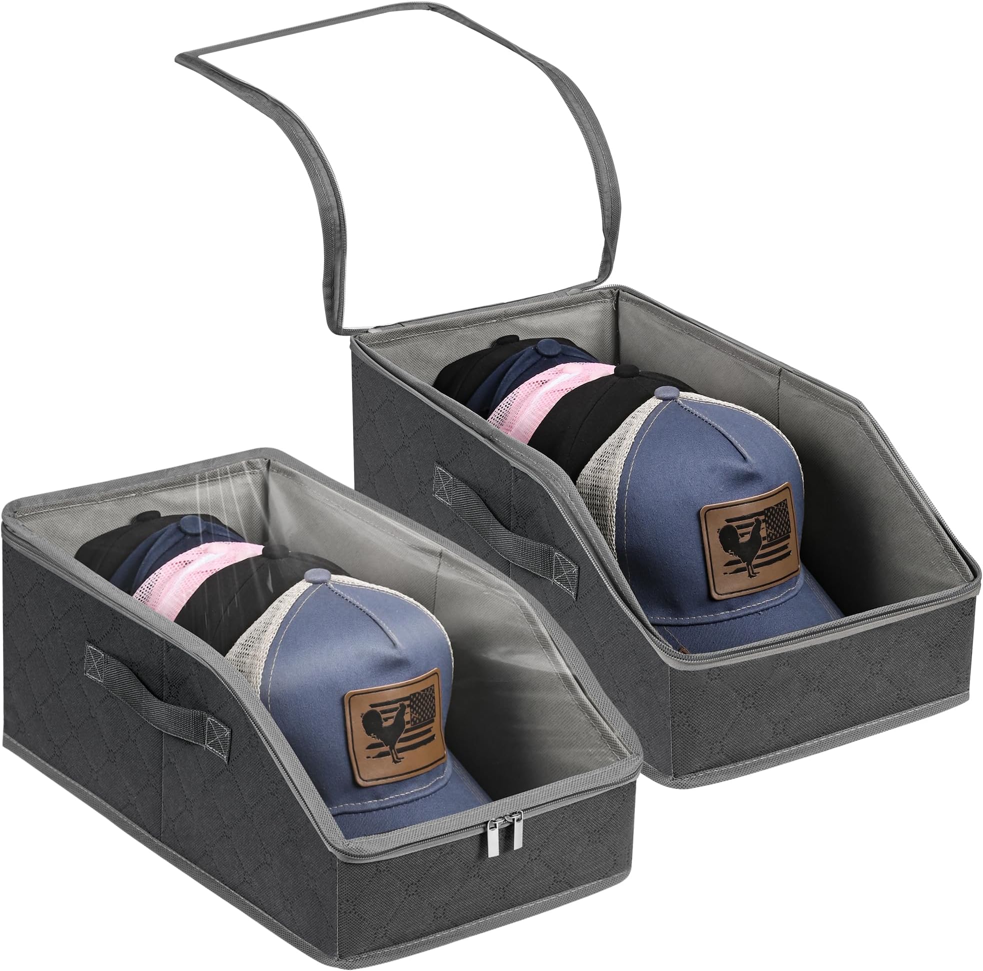 hat organizer for baseball caps-2PCS hat storage with transparent window stackable dustproof Pressure-proof pressure resistant space saving baseball hats organizer Holds up to 24 caps