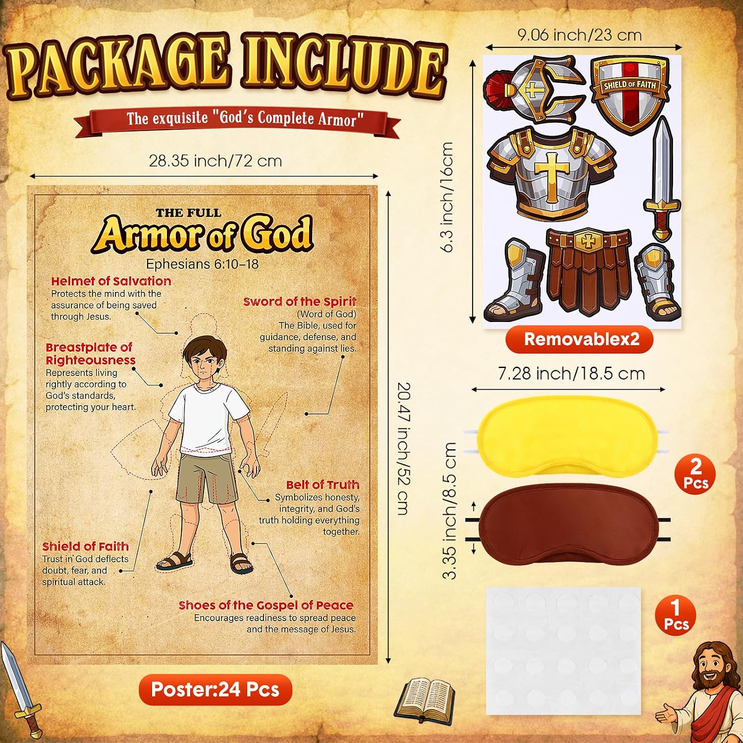 Hahafelt Armor of God Poster Game Set Pin the Armor, 14 Stickers, Blindfold