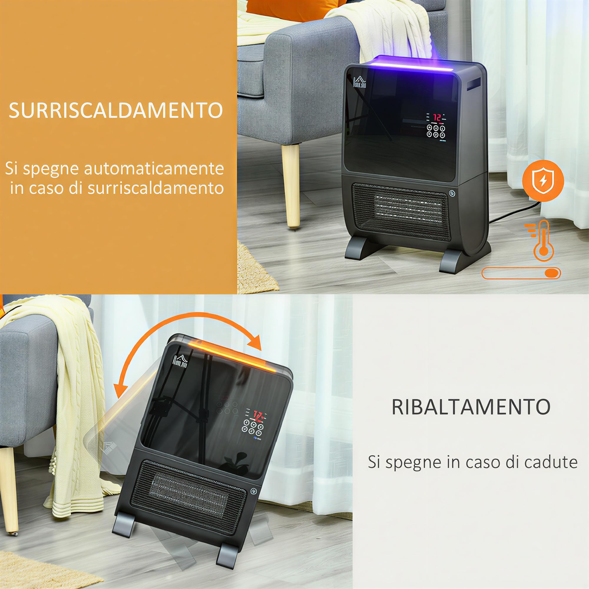 HOMCOM Stufa Elettrica 2 in 1 con Umidificatore LED 33x21x49.5cm Nero