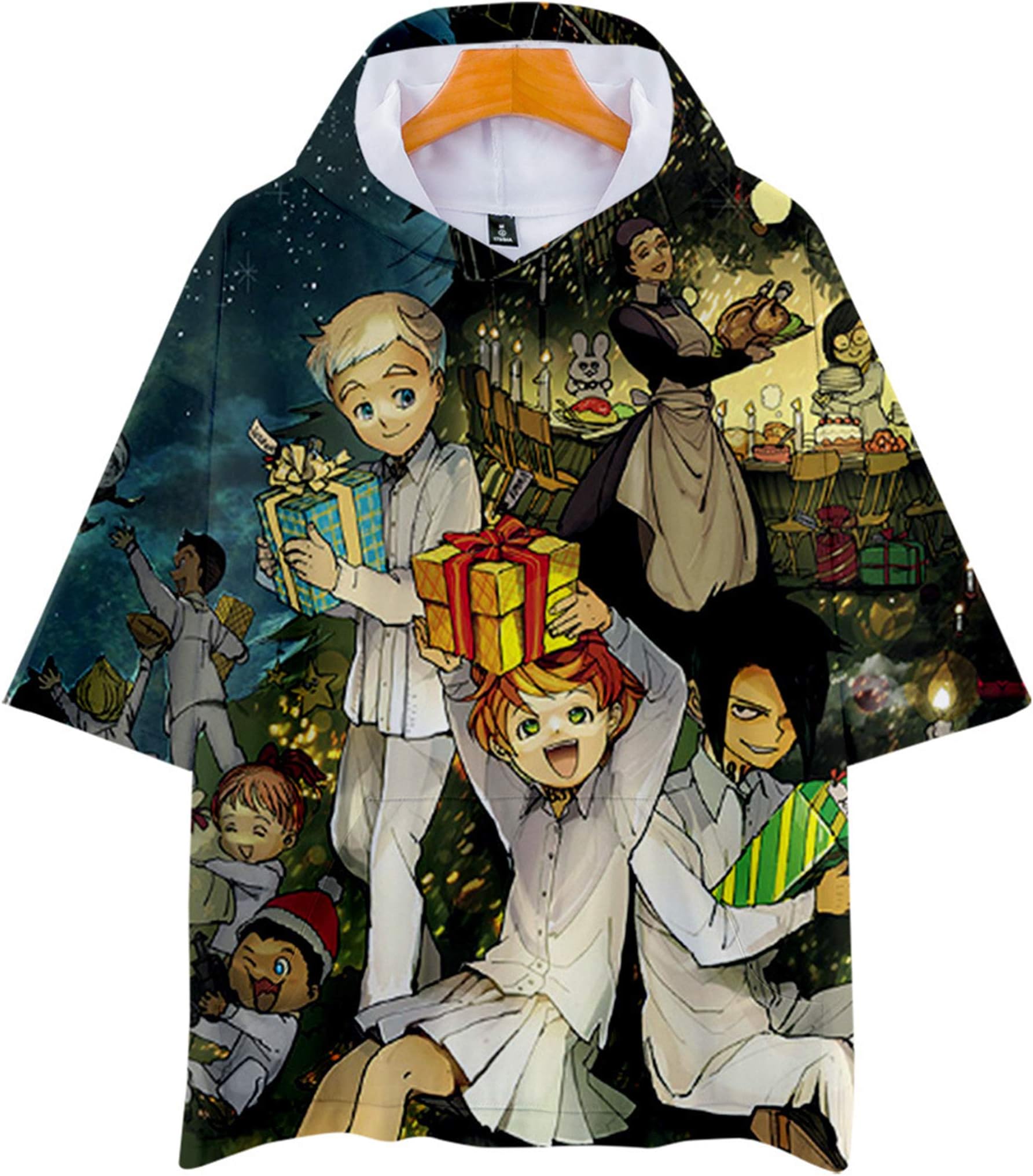 The Promised Neverland Shirt Anime Loose Hooded T-Shirt T-Shirt Top for Teens Women/Men
