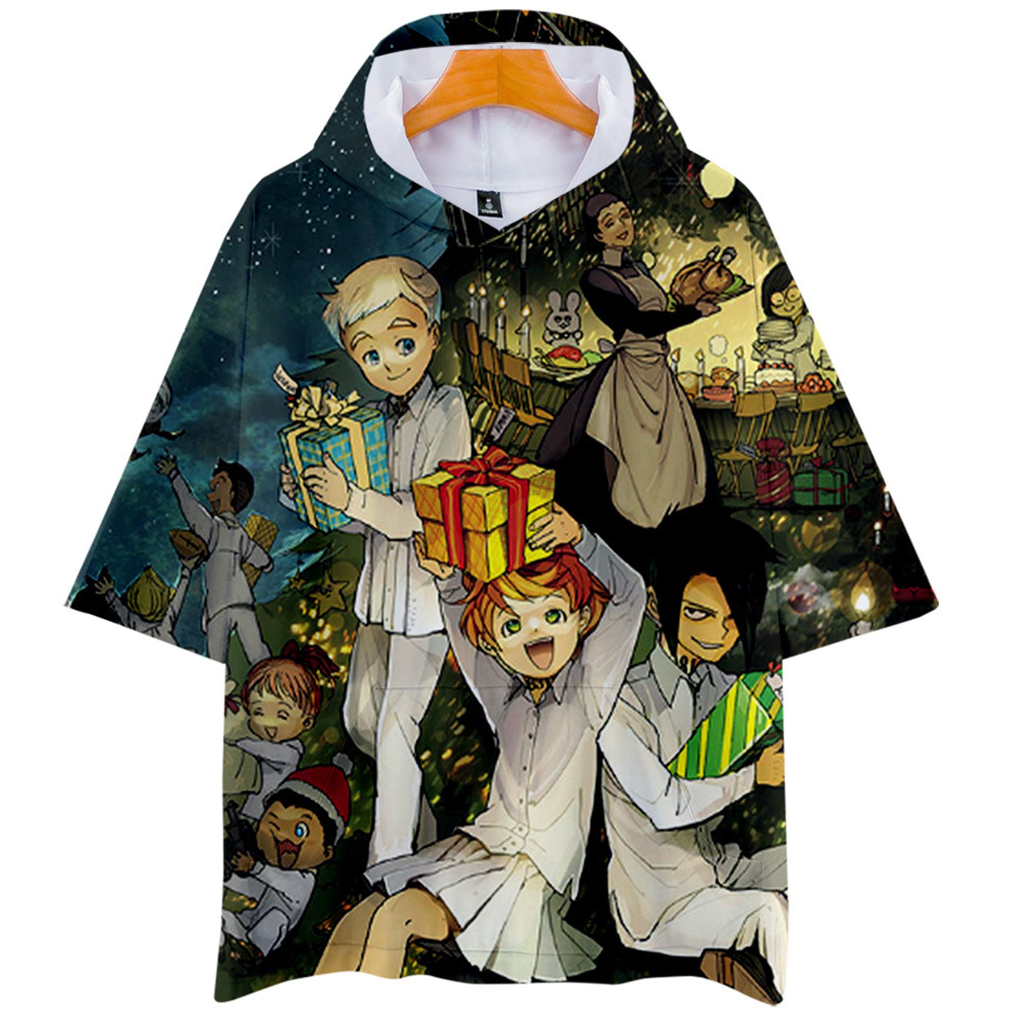 The Promised Neverland Shirt Anime Loose Hooded T-Shirt T-Shirt Top for Teens Women/Men