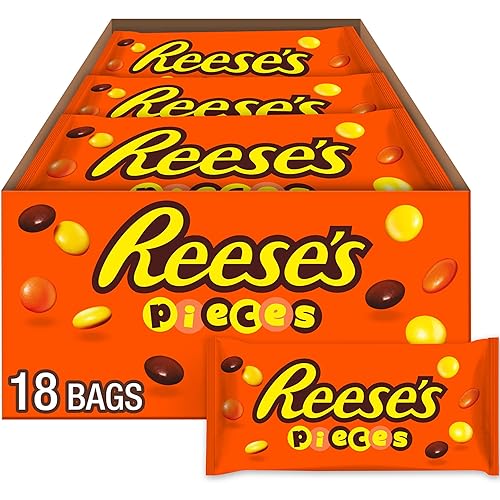 REESE'S PIECES Peanut Butter in a Crunchy Shell, Candy Bags, 1.53 oz (18 Count) - Peanut Butter - 1.53 Ounce (Pack of 18)