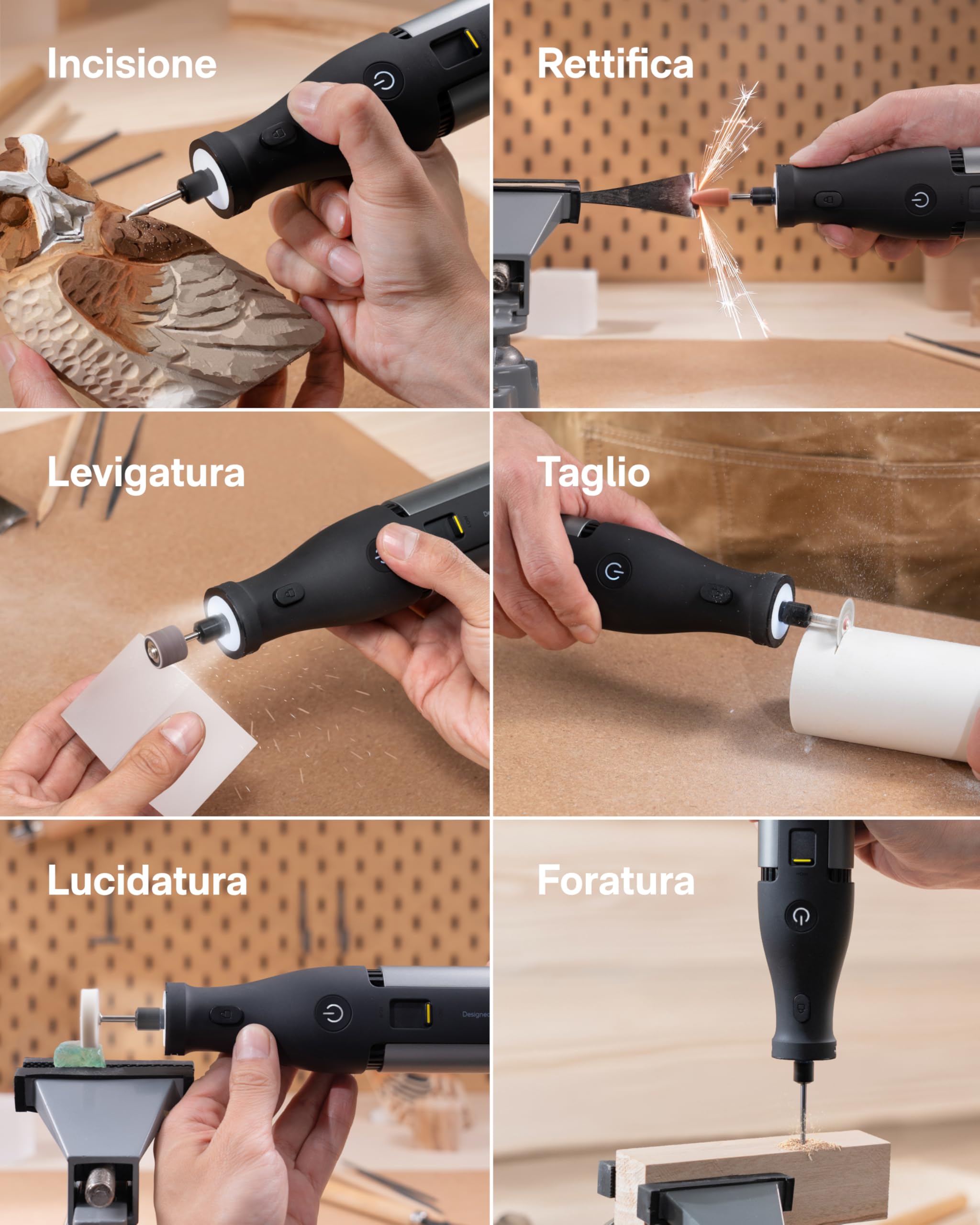 HOTO Strumento Multifunzione, Trapano a Batteria da 12V con Velocità Massima di 35000 RPM, Utensile Rotante con Luce LED e 37 Accessori, Strumenti rotanti Per incidere, forare, smerigliare