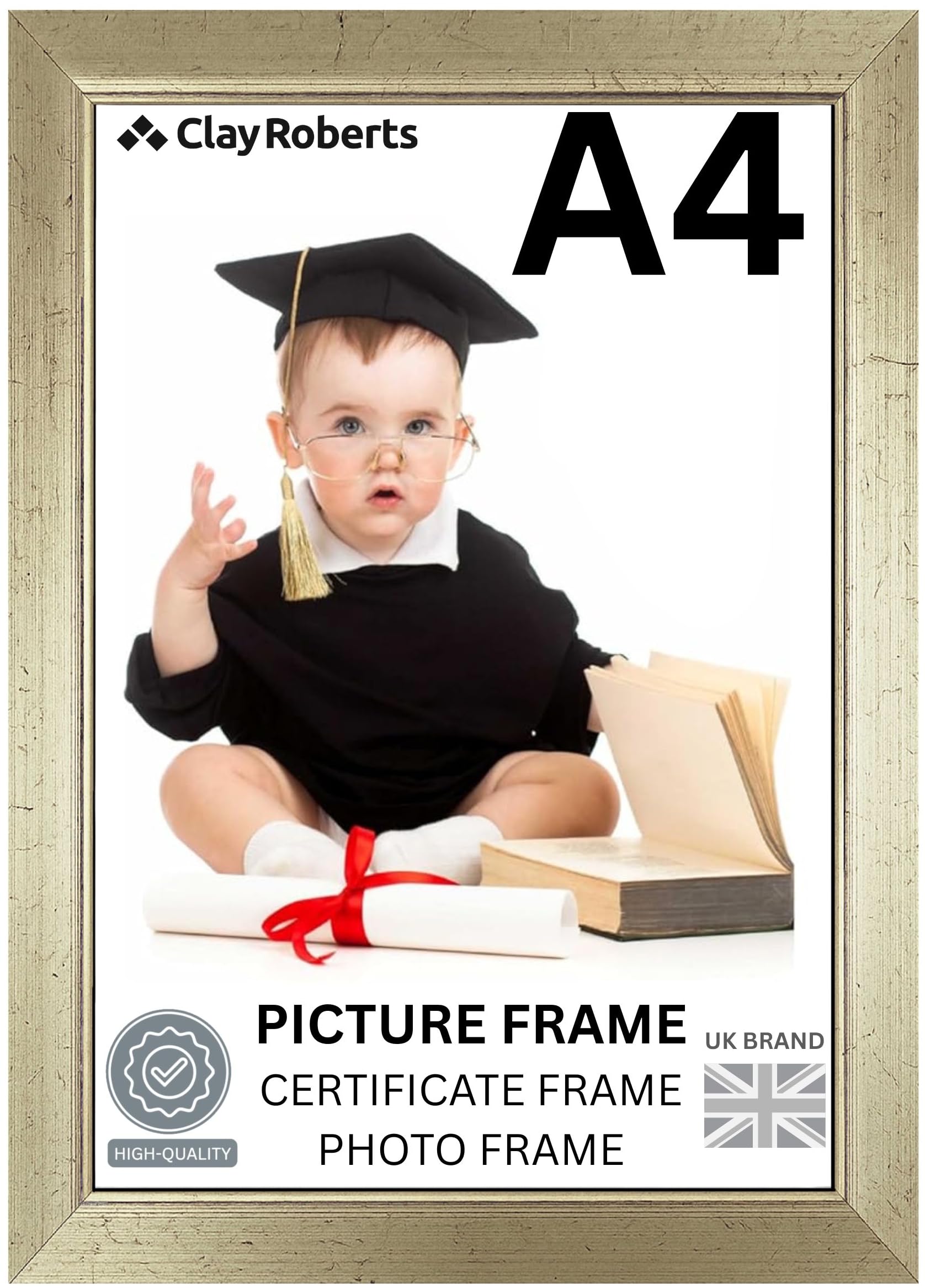 A4 Gold Photo Frame – Modern A4 Frame for Certificates, Pictures & Prints, Wall Hanging (Portrait or Landscape), Document & Poster Frame UK