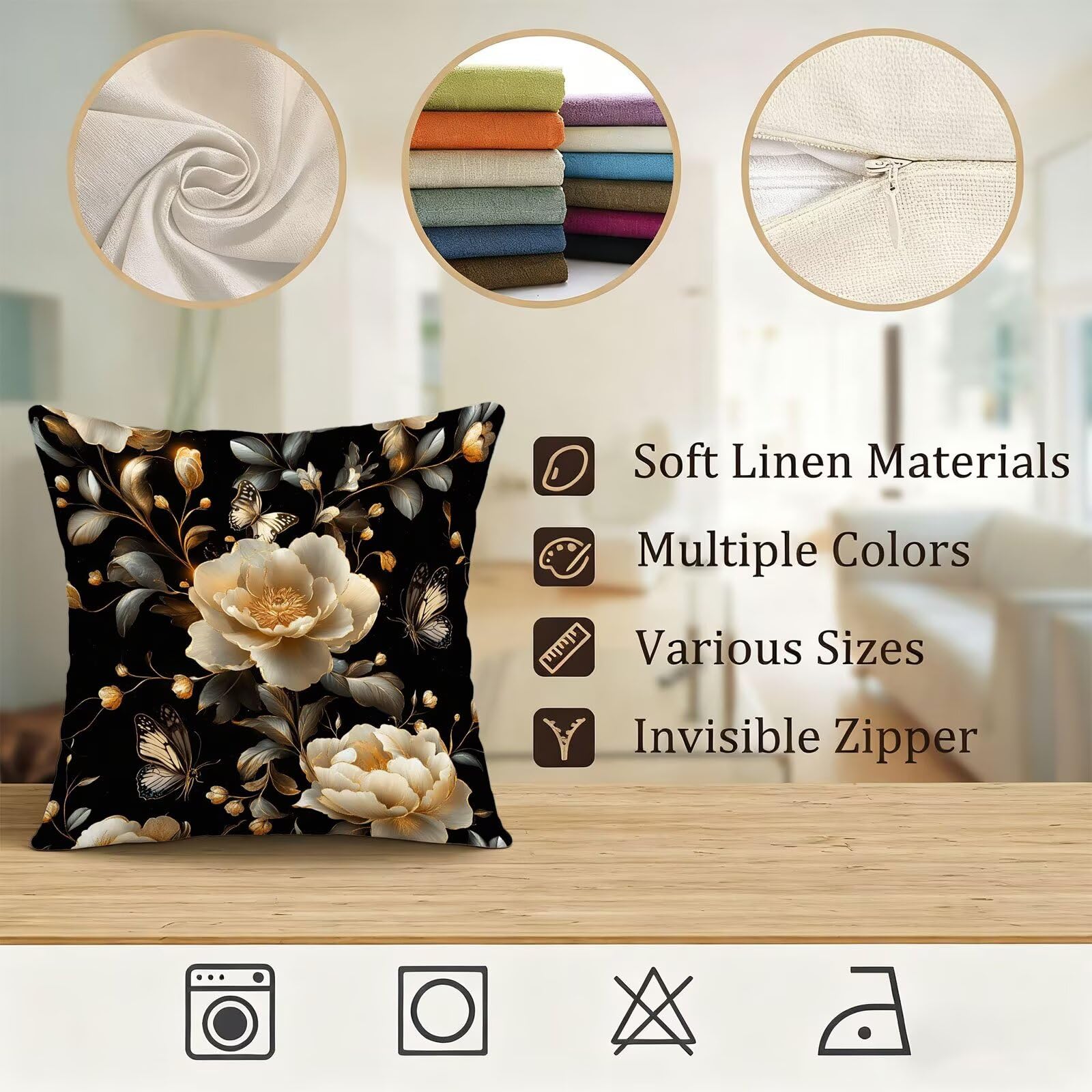 Beige Funda Cojin 60x60 Mariposa Funda Almohada 60x60 Cojines Sofa Súper Suave Fundas Cojines Decorativos Fundas Almohadas 4 Piezas Cervicales y Cuello, para Hogar Sofa Cama Salon Decoracion E - 889