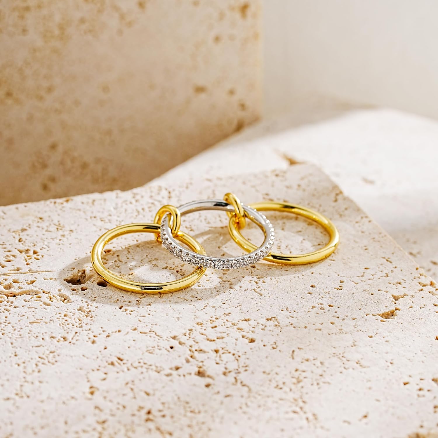 JINEAR Gold Stackable Rings for Women Non Tarnish 14K Gold Plated Interlocked Ring Gold Silver Mixed Metal Statement Rings Dainty Cubic Zirconia Band Thumb Ring Jewelry Gift for Women - Image 7