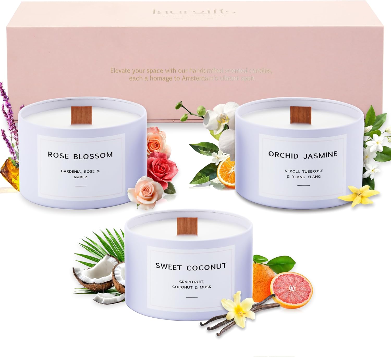 Luxury Candle Gift Set for Women – Luxury Candle Box with 3 Scented Soy Candles in Pink Box – Birthday, Housewarming, Valentine’s & Galentine’s Gift