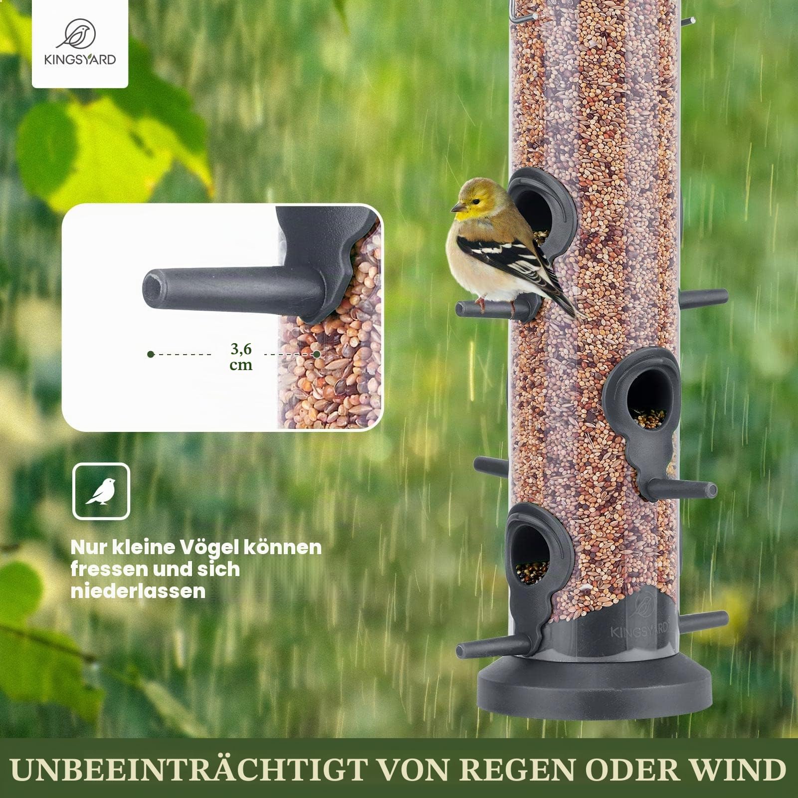 Kingsyard 2X Vogelfutterspender 38cm - mit 6 Anflugstangen, Vogel Futterstation, Wildvogelfutterspender für Sämereien, ganzjährige Fütterung, für Garten/Terrasse/Balkon, Schwarz