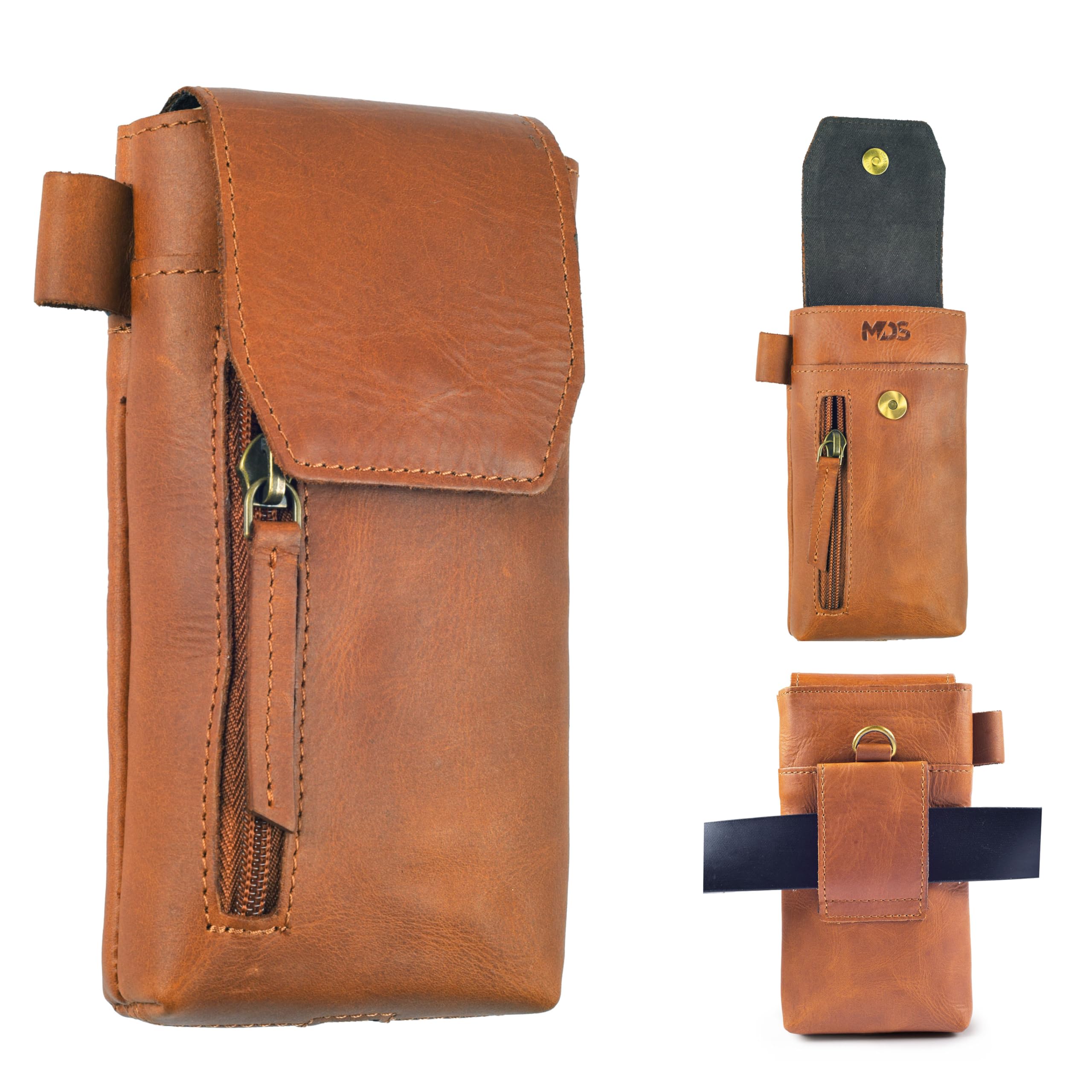 VDS Fondina mobile in vera pelle di bufalo pieno fiore con clip da cintura 17,8 cm H x 8,9 cm W | Custodia universale verticale per telefono con chiusura magnetica e passante per cintura | Si adatta