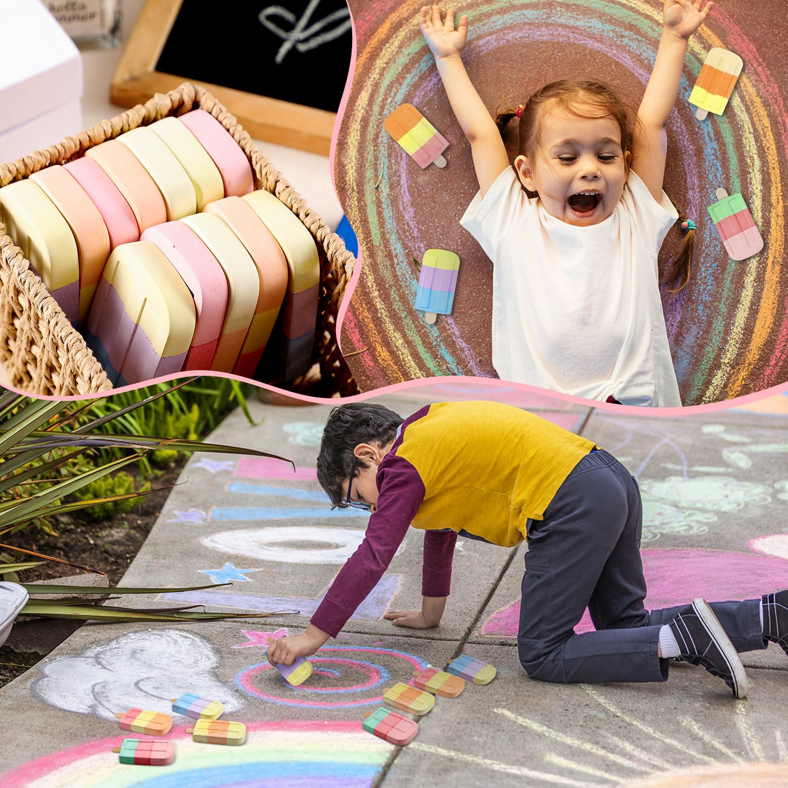 12 Stück Eiscreme-Kreide für Gehweg, waschbar, mehrfarbig, Partyzubehör für Kinder und Erwachsene, lustiger Sommer, Spielplatz, Outdoor-Aktivitäten, Malen auf Kreidetafel, Tafel