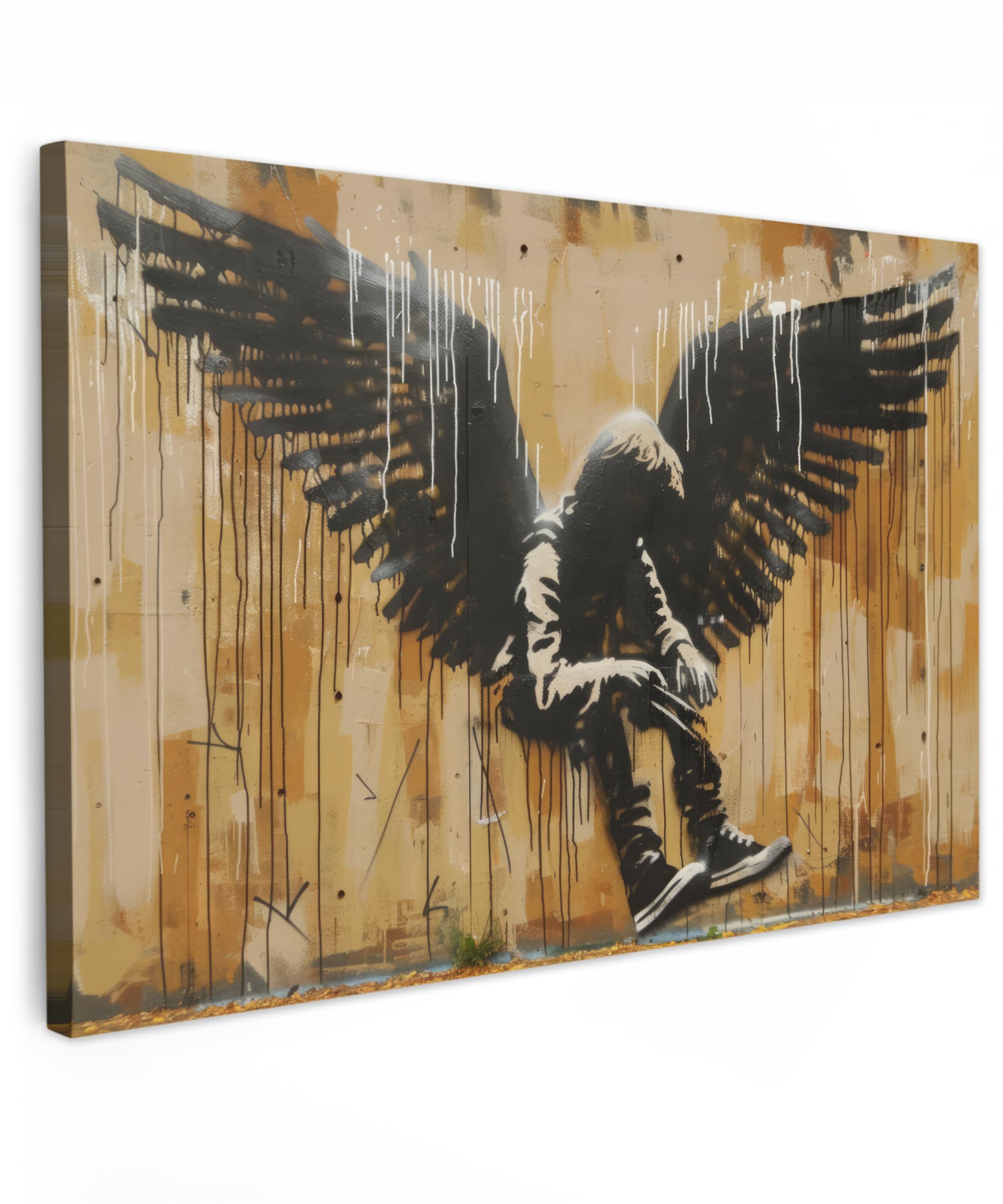 MuchoWow© Canvas Wall Art 47"x31" / 120x80 cm Decor Paintings Prints framed on Canvas Decorations Wallart Graffiti - Art - Wings - Street art - Banksy — image 1