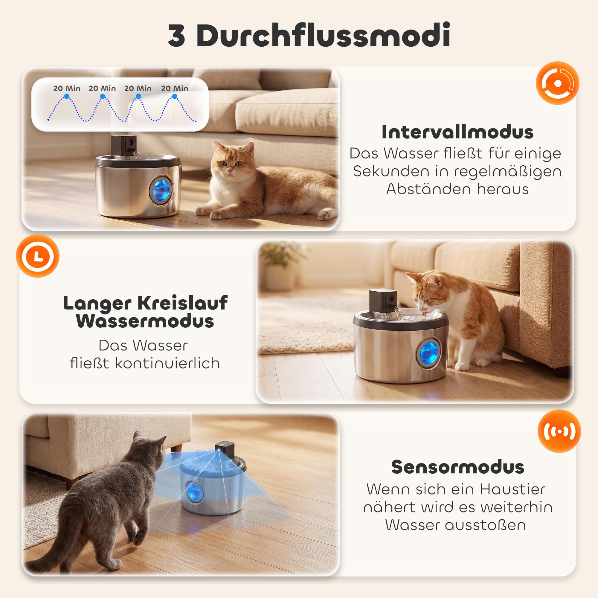 PawHut Fuente para gatos, 4 l, inalámbrica, acero inoxidable, con detector de movimiento, color plateado | Fuente para beber, 6 filtros, sistema de filtración doble, ventana LED, ultrasilenciosa, funciona con pilas, para 30 días