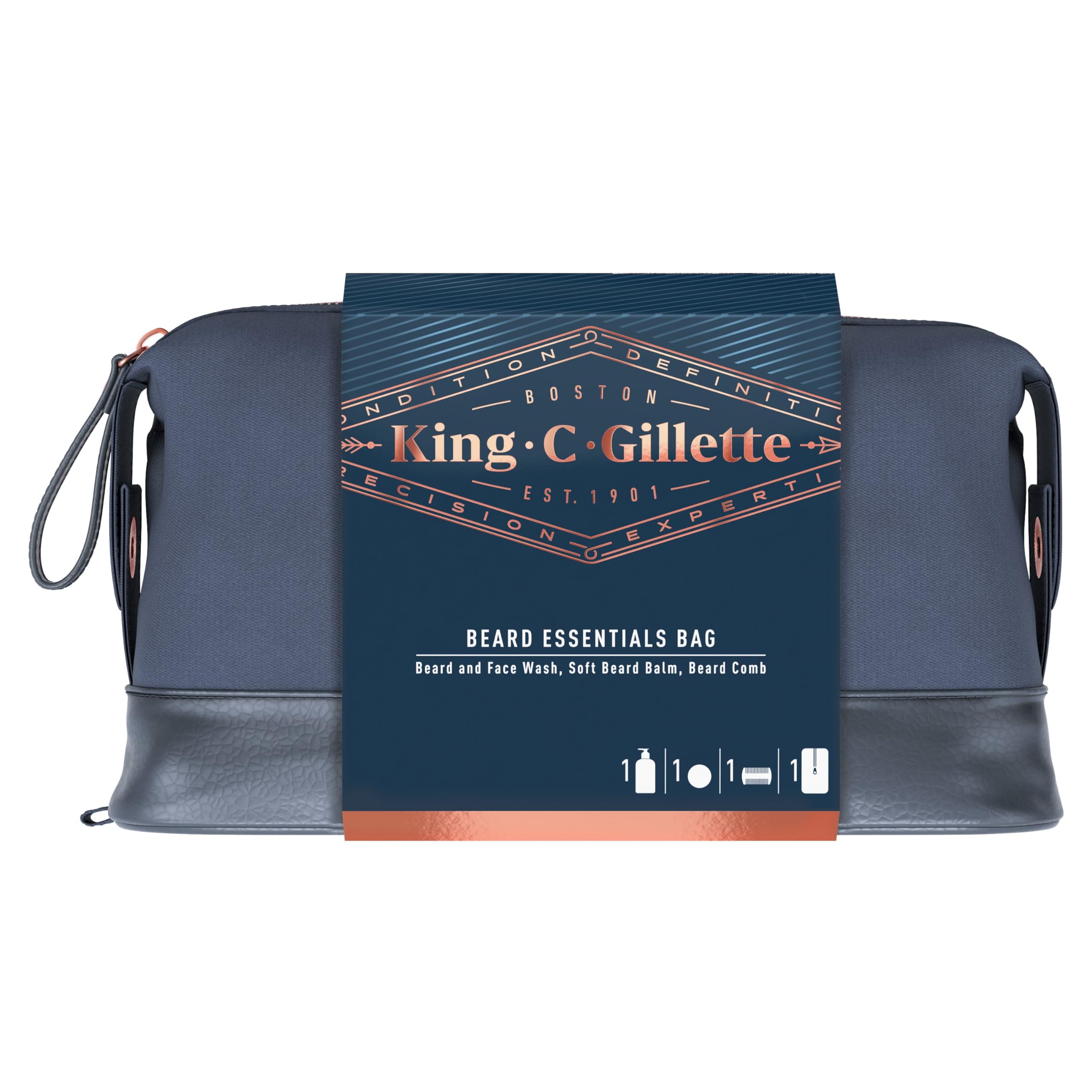 King C. Gillette Beard Grooming Kit for Men, & Face Wash + Balm Comb, Gift Set Ideas Him/Dad