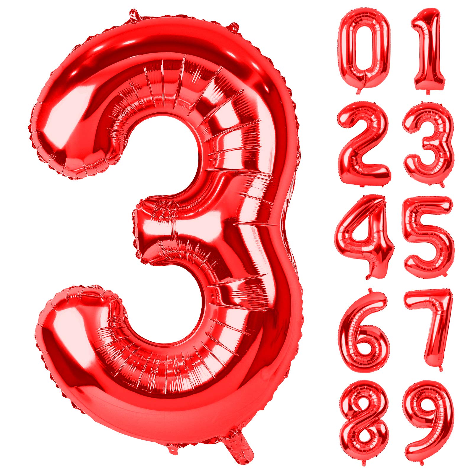 40 Inch Red Large Numbers Balloon 3, Digit Helium Foil Mylar Big Number for Birthday Party Anniversary Supplies Decorations