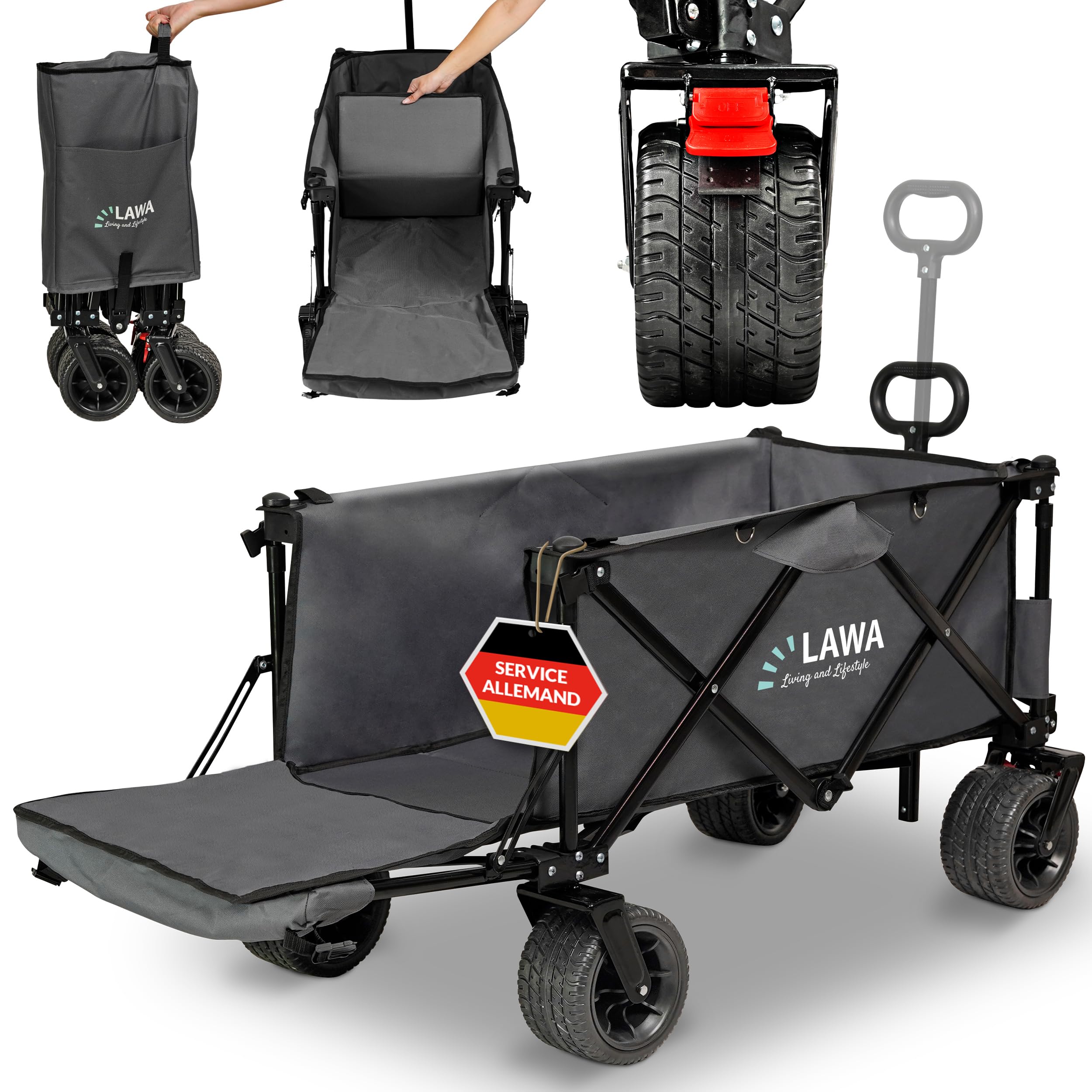 Chariot De Plage Pliable YEAUPE PRO - Capacité 125L, Charge Max 100kg, Roues Tout-terrain
