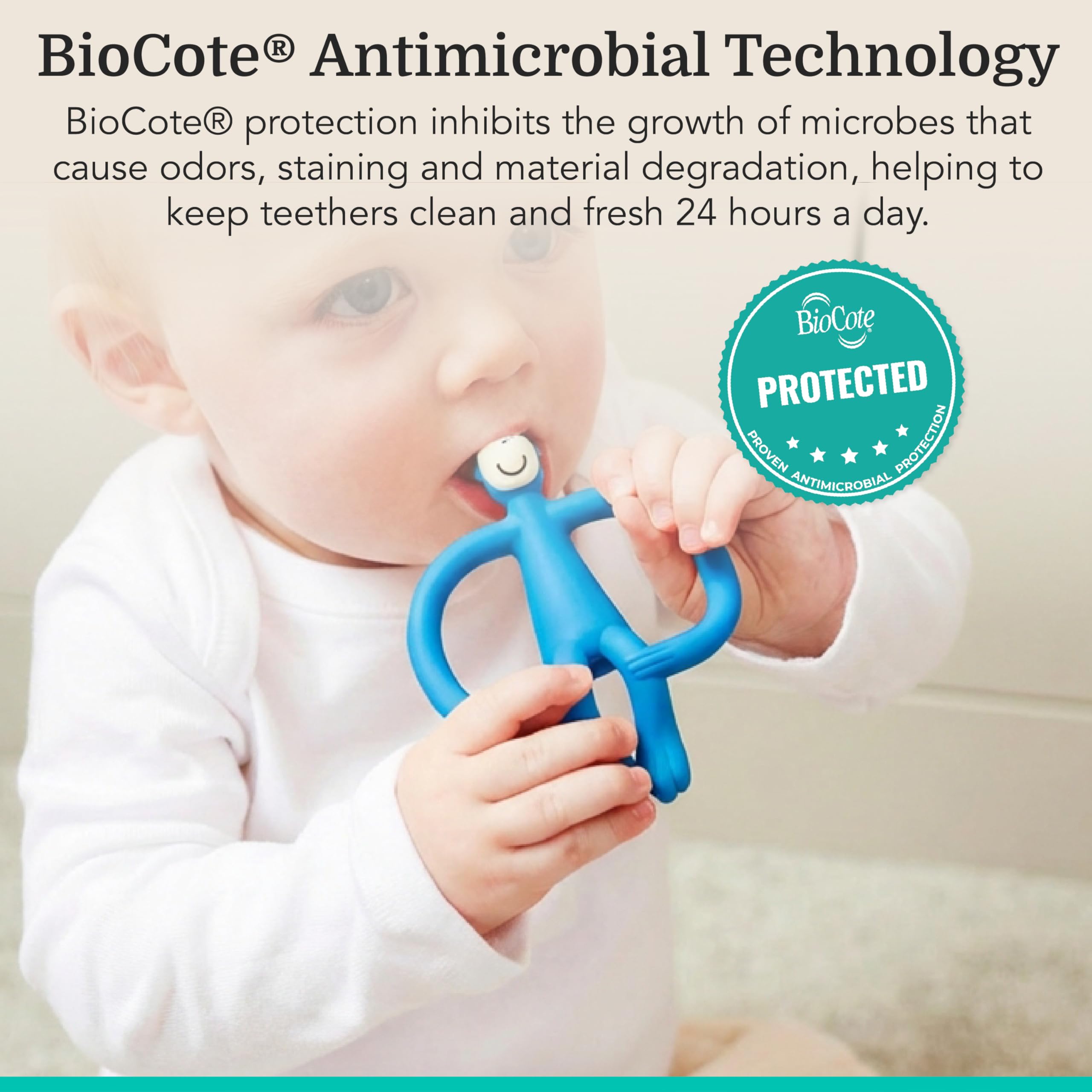 Matchstick Monkey, Original Teether & Gel Applicator, Antimicrobial Silicone Teething Toys for Baby, Easy to Grip, BPA Free, 3 Months Old+, 10.5 cm, Blue Monkey - 5