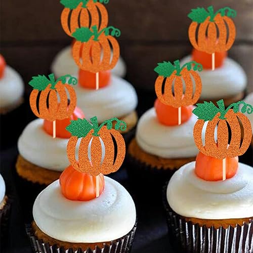 Miniatura 3 de 24 piezas de adornos para cupcakes de calabaza con purpurina con temática de otoño para Acción de Gracias, Halloween, baby shower, fiesta de