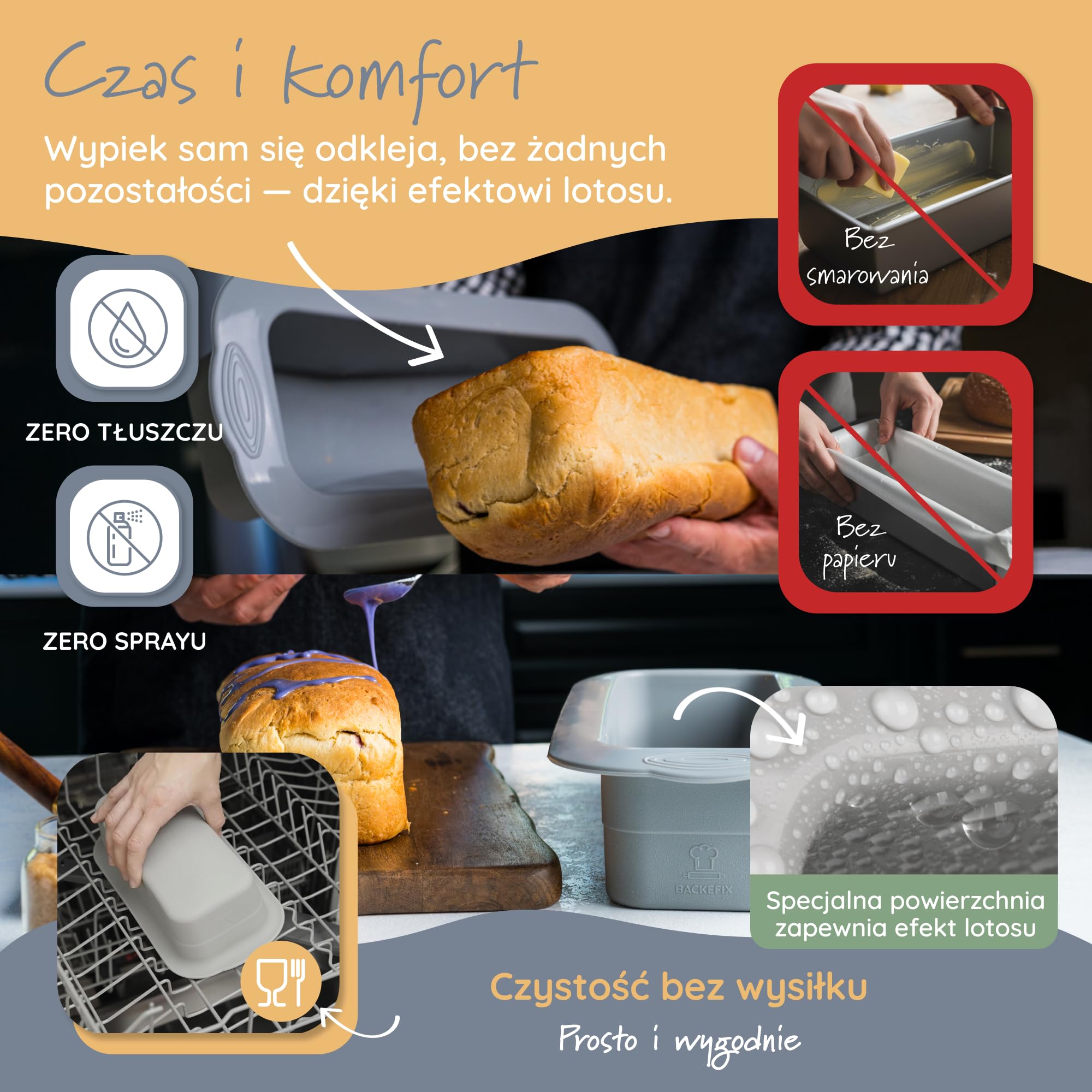 Backefix forma do pieczenia chleba z silikonu, 26 cm – Duża forma do pieczenia w kształcie prostokąta o pojemności 2100 ml na chleb i ciasto z dodatkową grubością ścianek, aby zapobiec wypukłym