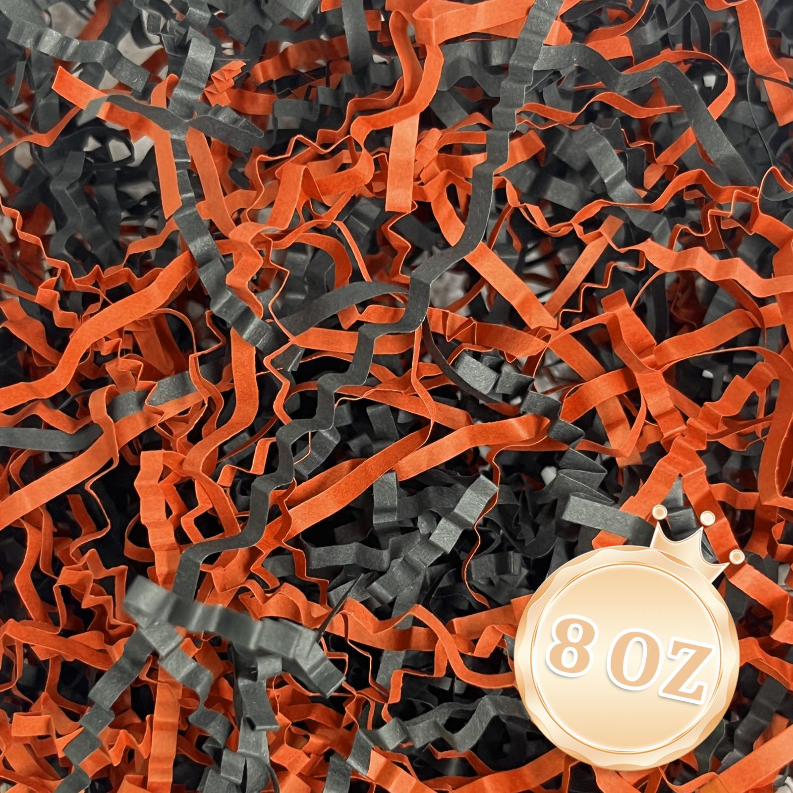 Zankubom 1/2LB Black Orange Crinkle Cut Paper Shred Filler Great for Gift Wrapping, Basket Fillers, Birthday, Gift Wrapping, Anniversary, Halloween Christmas Party Decor Filling Supplies