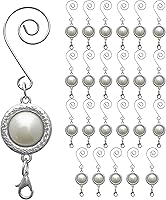 Vista 1 de Gancho para adornos de Navidad con gancho en S y pinza de langosta – Juego de 24 – Perla blanca con ajuste plateado – Accesorios y detalles