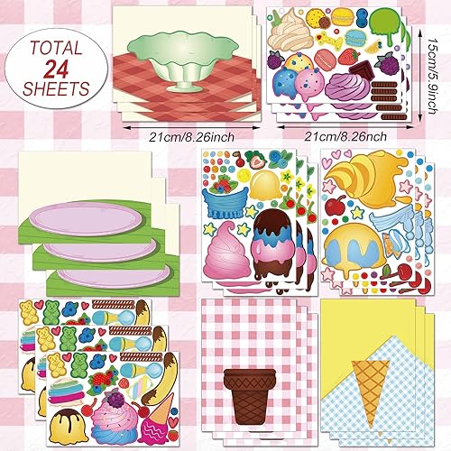 Miniatura 2 de Pajean 24 hojas de calcomanías para hacer tus propias calcomanías para juegos de fiesta de helados, mezcla y combinación, calcomanías de postre para
