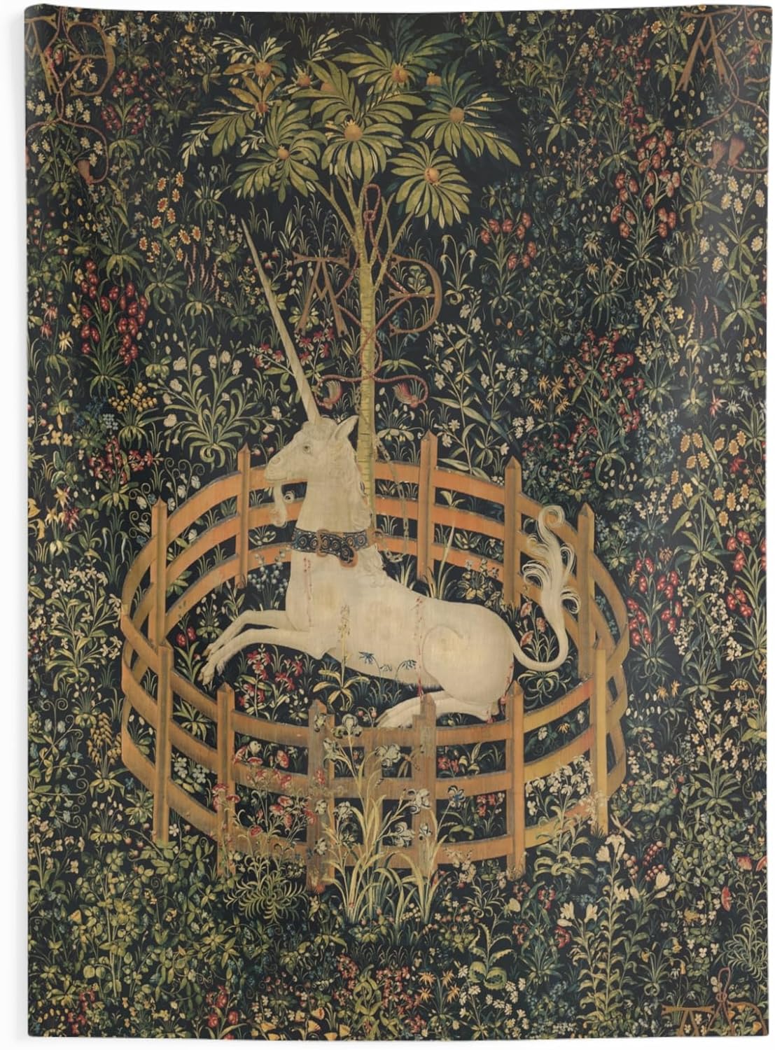 Unicorn Rests In Garden Indoor Wall Tapestries, Fairy Tale Home Decor, Magical Fantasy Dorm Tapestry, Mythical Creature Wall