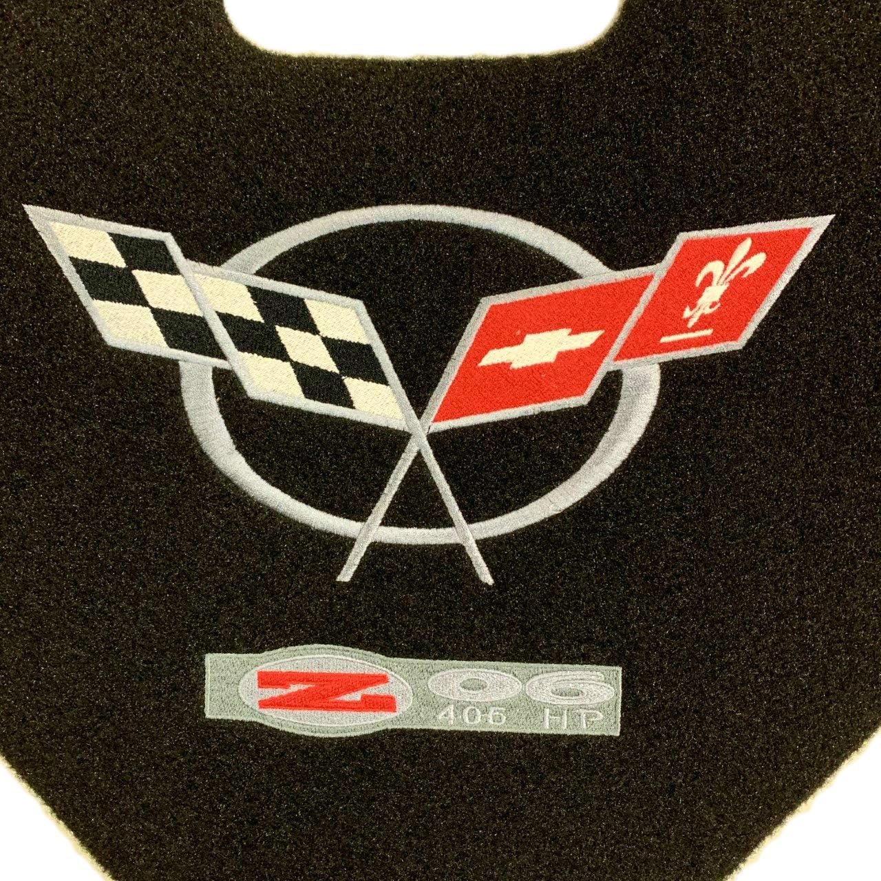 C5 Corvette ZO6 405HP Trunk Lid Liner with Cross Flag + ZO6 Embroidered Silver Emblem 3 Piece Kit Fits: 98 Through 04 FRC ZO6 and Convertible Corvettes
