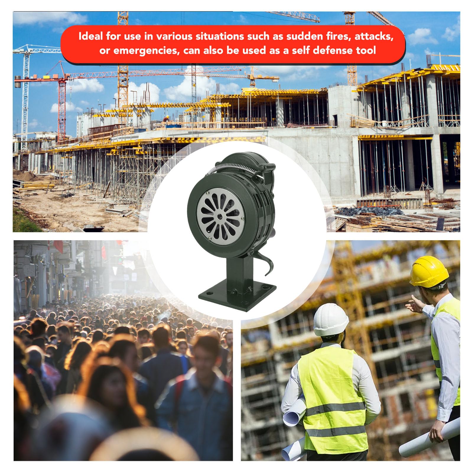 Sirena de Manivela Aleación de Aluminio Duradera Alarma de Emergencia Fuerte de 110 DB para Uso Doméstico y Exterior (Green)