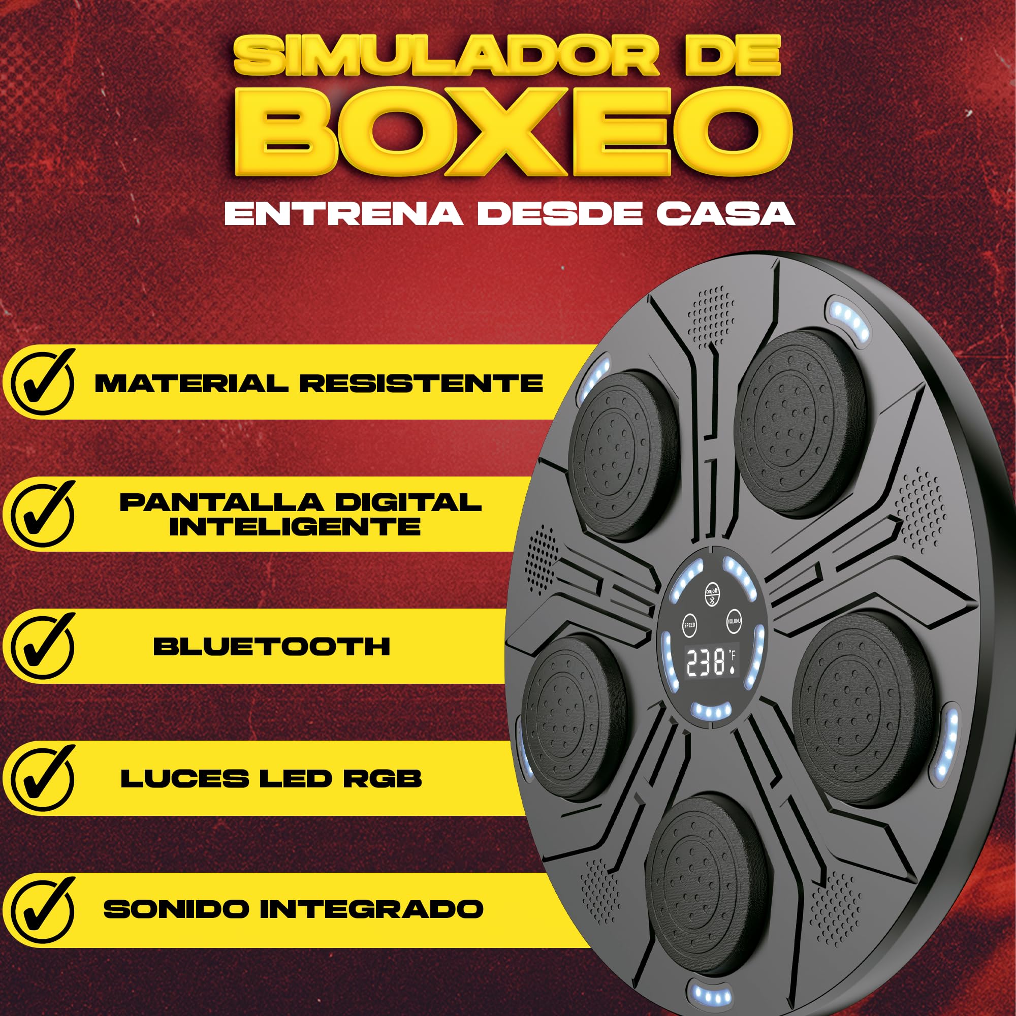 Simulador de Boxeo Inteligente | Máquina de Boxeo Musical con Guantes | Bluetooth y Pantalla LED | 9 Modos de Entrenamiento | Luces RGB | Entrena en Casa para Adultos y Niños