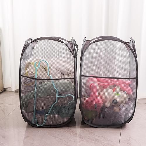 Miniatura 2 de Cesta plegable de malla para lavandería, cesta de lavandería desplegable, fácil almacenamiento, ideal para uso doméstico y de viaje (2 gris oscuro)