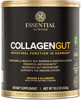 Essential Nutrition - Collagen Gut - Collagen Peptides Powder - Gut health supplement Immunity - Prebiotic Fiber, Turmeric Extract, FODMAP Friendly, Sugar-Free - Orange & Blueberry- 15oz (20 Servings)
