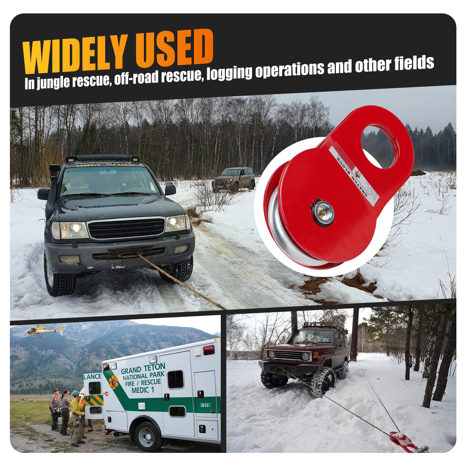 SWAWIS Rossa Carrucola per Verricello Uso Forestale, Portata 10t, Diametro Scanalatura Ruota 15mm, Puleggia di Rinvio in Acciaio per Operazioni di Soccorso Fuoristrada Silvicoltura