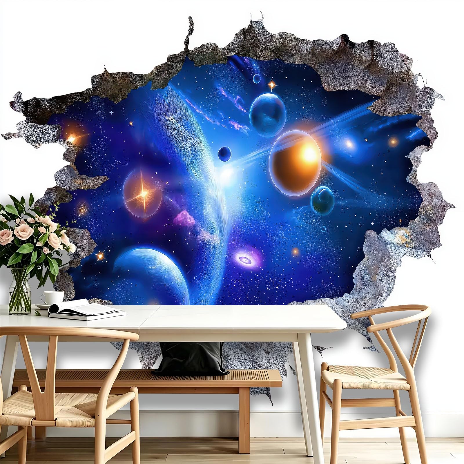 Panoramiczna tapeta 3D Wytłoczona ściana 3D 200 x 140 cm (dł. x wys.), okładzina ścienna dekoracja do pokoju dziecięcego salon kuchnia - unikalny i nowoczesny gobelin - wszechświat mgławica planeta