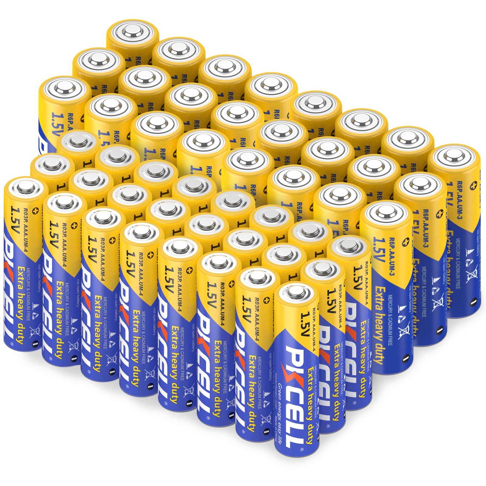 PKCELL Batteries AAA/R6P Pack of 24 + AAA / R03P Batteries 24 Pieces, Carbon Zinc Disposable Batteries for LED Candles Watches Remote Controls Torches