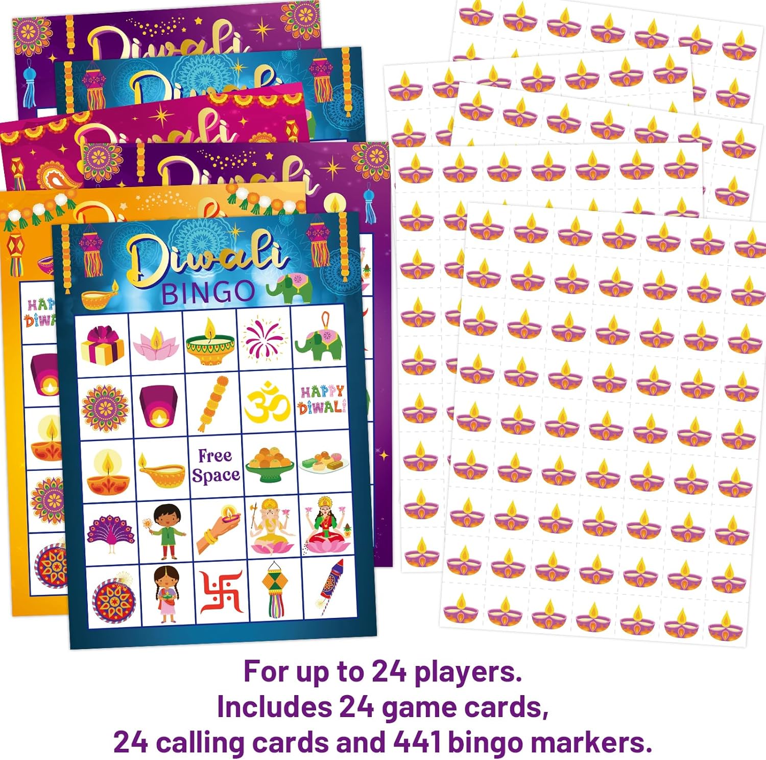 ceiba tree Diwali Bingo Game Cards Happy Diwali Bingo 24 Players for Kids Classroom Party Supply