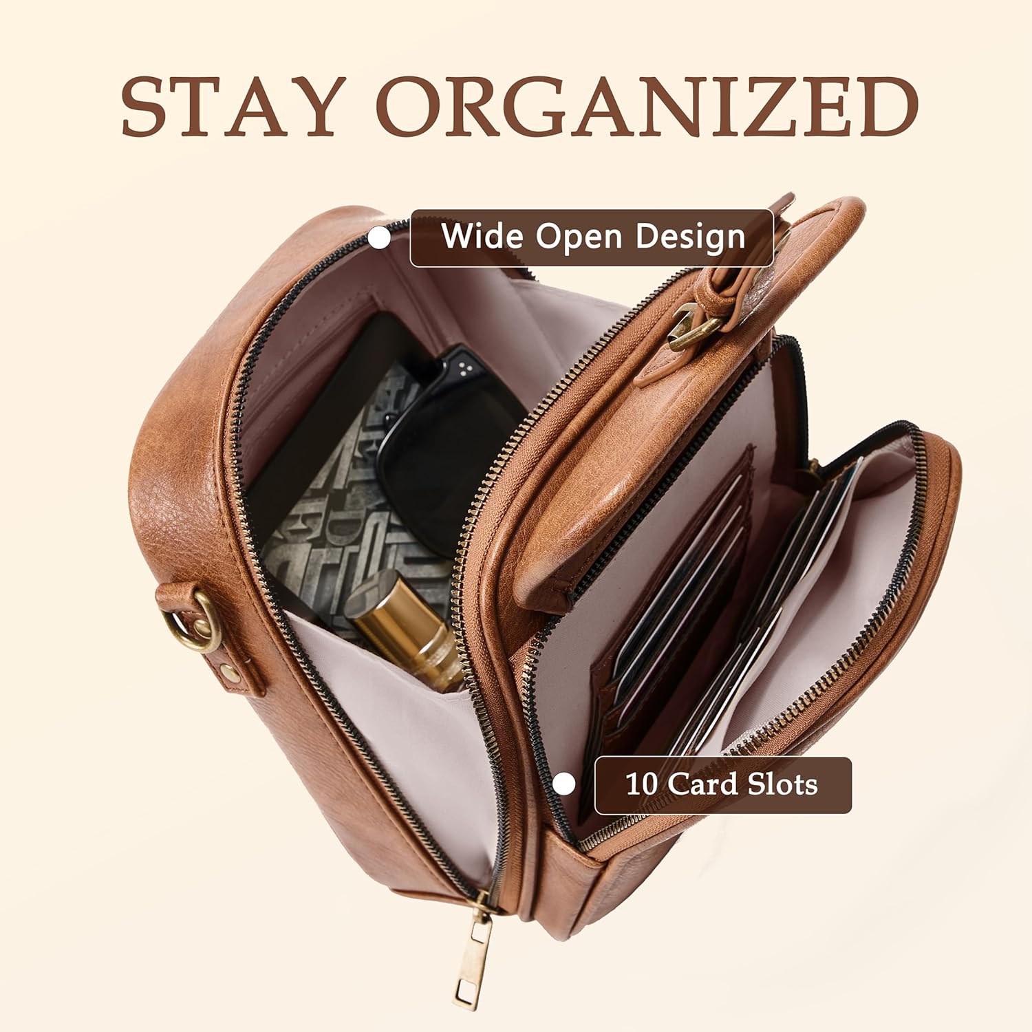 Small Messenger Bag Vegan Leather Crossbody Bag for Women Men, Vintage Cross Body Shoulder Purse with Card Slots - Image 3