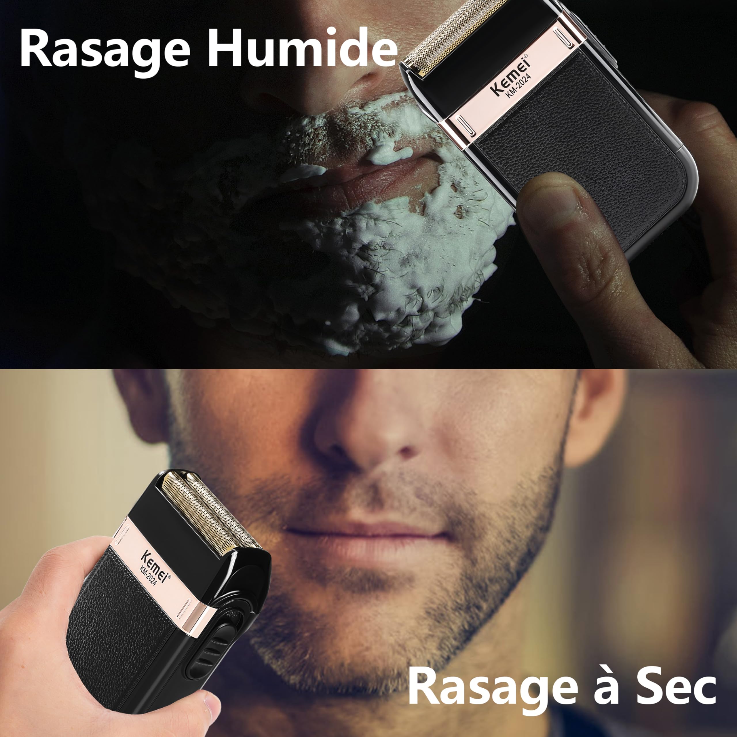KEMEI Rasoir Électrique Sans Fil et Rechargeable pour Hommes, Idéal pour les Voyages, Shaver Humide et Sec, pour Couper les Cheveux et la Barbe, Cadeau pour Hommes