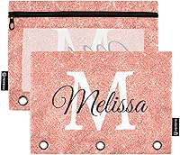 Vista 8 de Estuche para lápices personalizado verde menta con purpurina para 3 anillas, bolsa de lápices personalizada con cremallera, estuche transparente